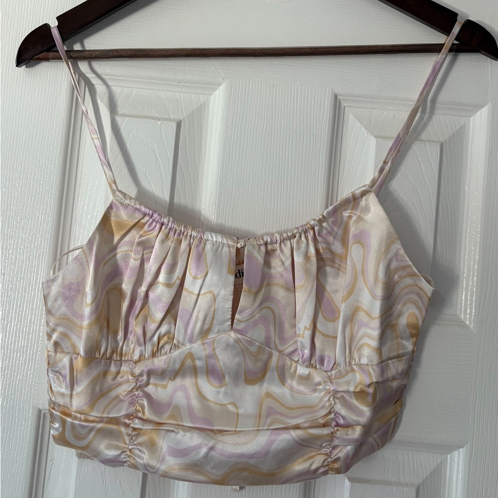Elodie Pastel Swirl Satin Crop Top Size‎ Medium NWT